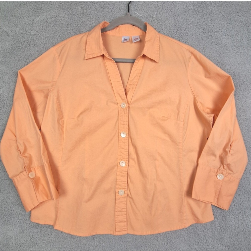 Bass Shirt Womens XL Coral  Orange Stretch Button Down Preppy Workwear‎ Outdoor